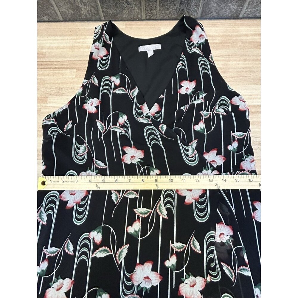 Chelsea 28 Dress Womens Medium Black Floral Sleeveless Asymmetrical Ruffle Hem - Picture 8 of 12